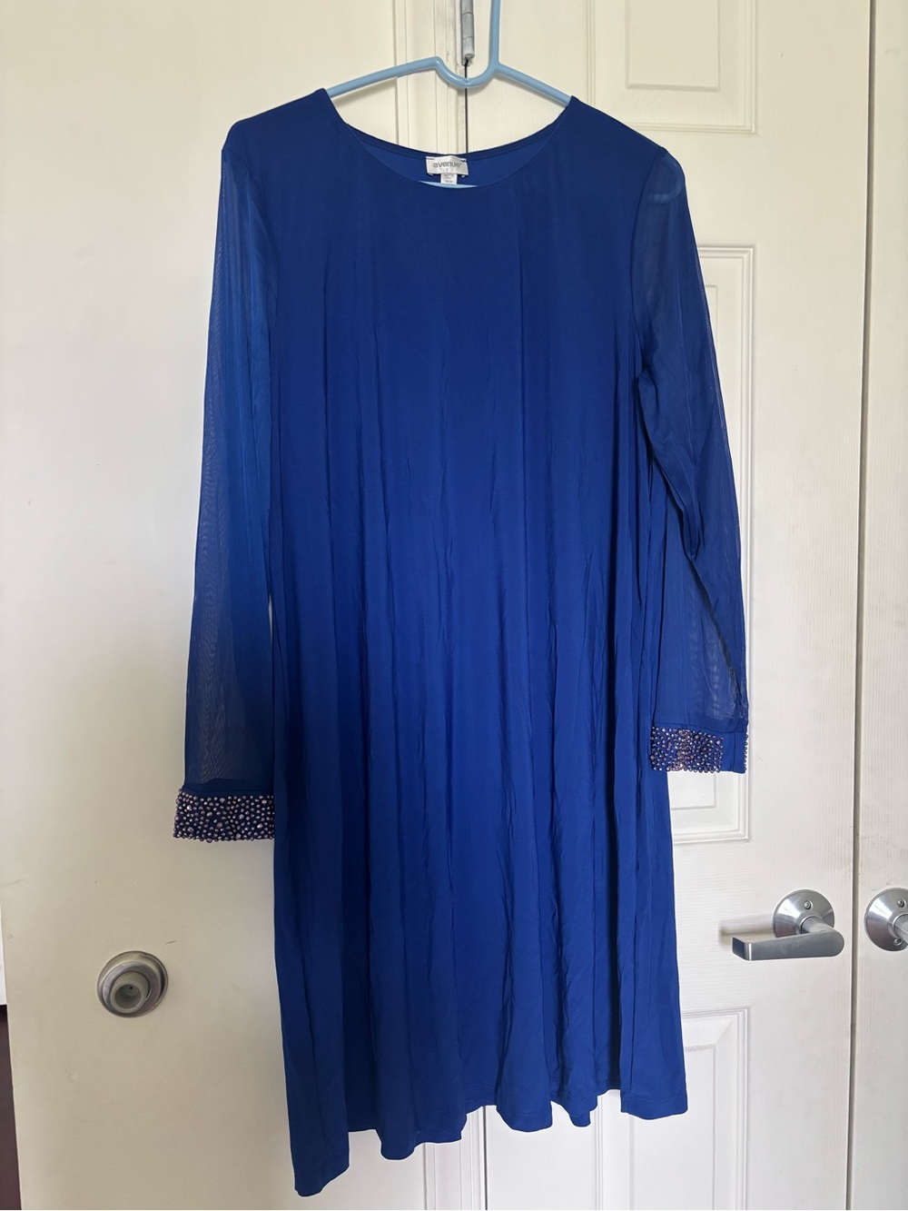 Avenue Royal Blue Long Sleeve Mesh Dress